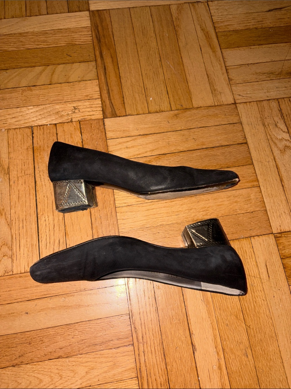 Bruno Magli Black Suede Low Block Heel Pumps